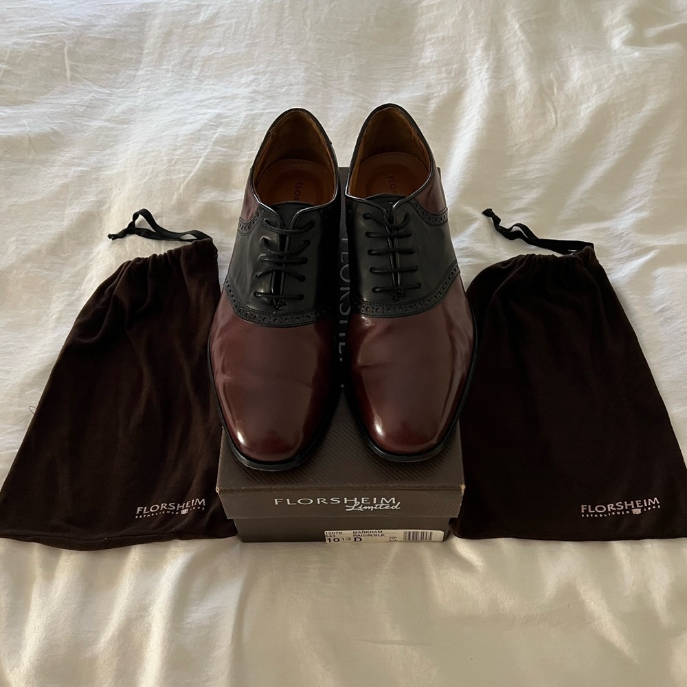 Florsheim Saddle Shoes Size 10.5 Raisin/Black